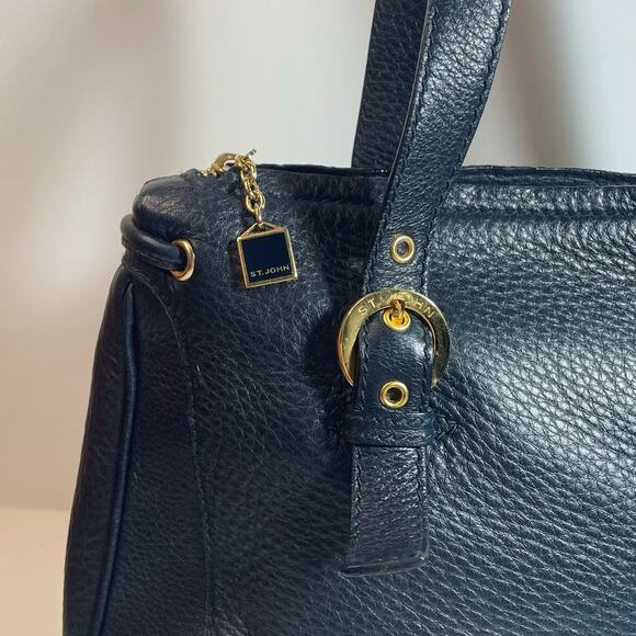 St. John Dark Navy Blue Pebbled Leather Shoulder Bag Handbag Purse - Picture 9 of 11